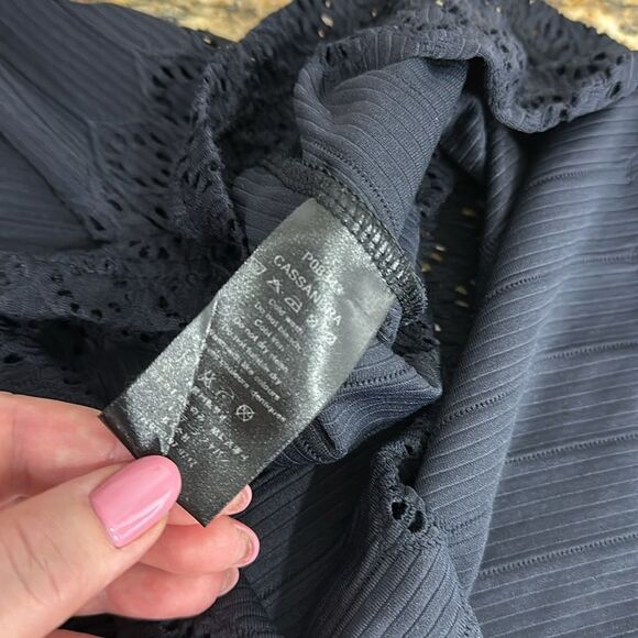 Anne Fontaine Cassandra Black Square Neck Lazer Cut Tank Top Size 14 - Picture 5 of 7